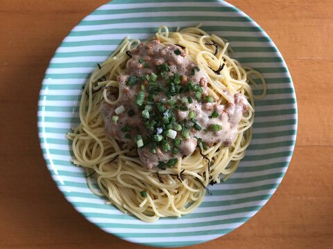 納豆と塩昆布のスパゲティ